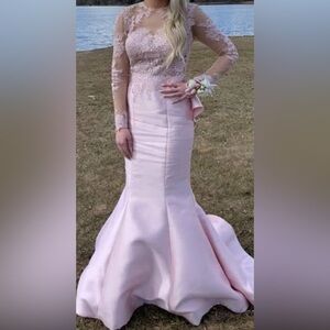 Sherri Hill Pink Lace Long Sleeve Dress